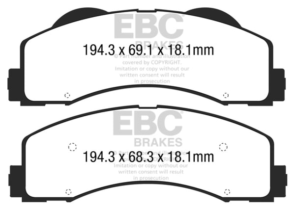 EBC 15+ Ford F150 2.7 Twin Turbo (2WD) Greenstuff Front Brake Pads - Bull Strap