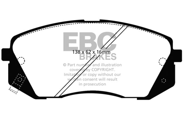 EBC 15+ Hyundai Sonata 1.6 Turbo (Elec Park Brake) Yellowstuff Front Brake Pads - Bull Strap