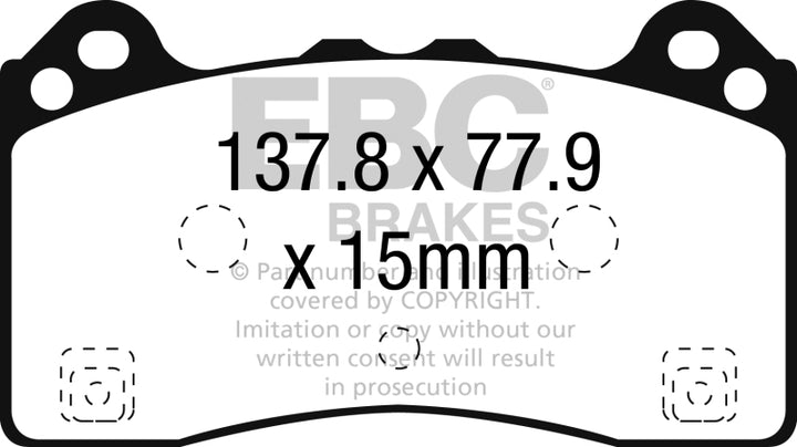 EBC 16-18 Ford Focus RS Redstuff Ceramic Low Dust Front Brake Pads - Bull Strap