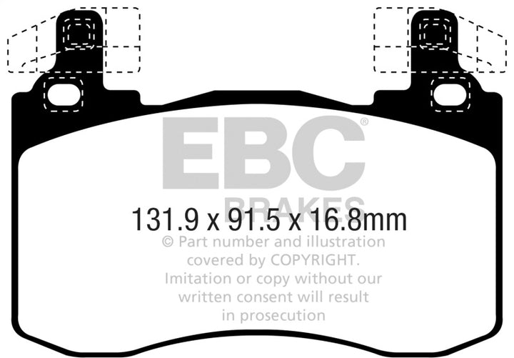 EBC 2017+ Kia Stinger 3.3L Twin Turbo Redstuff Front Brake Pads - Bull Strap