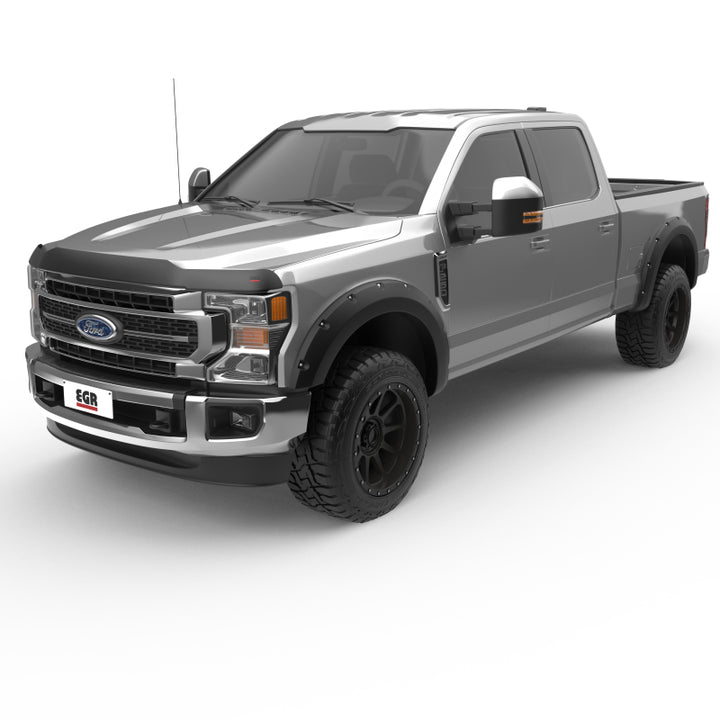 EGR 17+ Ford F-250/F-350 Superguard Hood Shield - Smoke Finish - Bull Strap