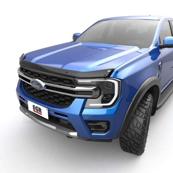 EGR 2024+ Ford Ranger Superguard Hood Shield - Dark Smoke - Bull Strap