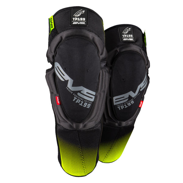 EVS TP199 Knee/Shin Guard Pair Black/Hi Viz - Large/XL - Bull Strap