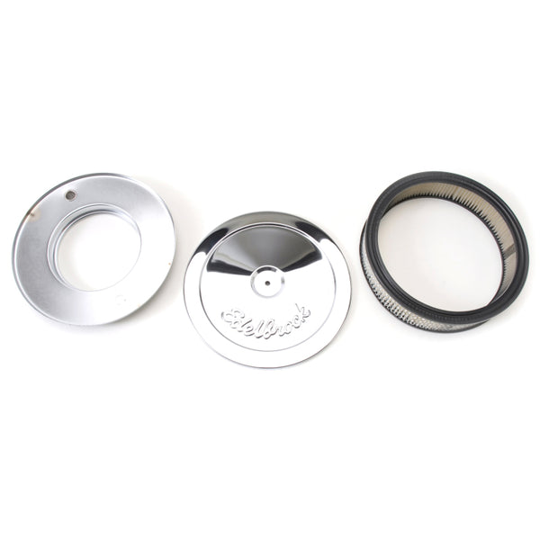 Edelbrock Air Cleaner Pro-Flo Series Round Steel Top Paper Element 10In Dia X 3 5In Chrome - Bull Strap