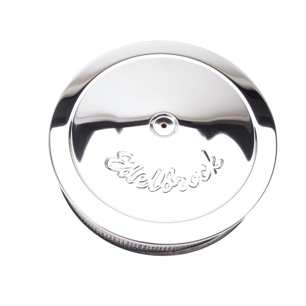 Edelbrock Air Cleaner Pro-Flo Series Round Steel Top Paper Element 14In Dia X 3 75In Dropped Base - Bull Strap