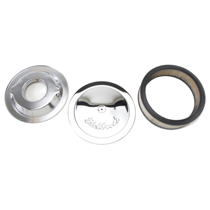 Edelbrock Air Cleaner Pro-Flo Series Round Steel Top Paper Element 14In Dia X 3 75In Dropped Base - Bull Strap