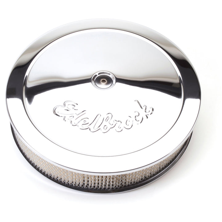Edelbrock Air Cleaner Pro-Flo Series Round Steel Top Paper Element 14In Dia X 3 75In Dropped Base - Bull Strap