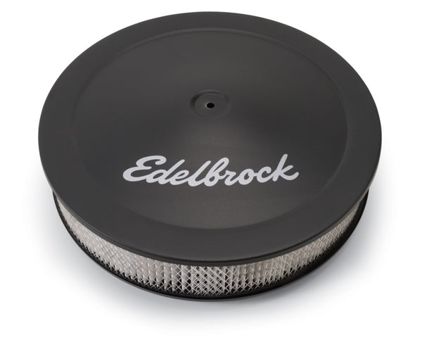 Edelbrock Air Cleaner Pro-Flo Series Round Steel Top Paper Element 14In Dia X 3 75In Dropped Base - Bull Strap