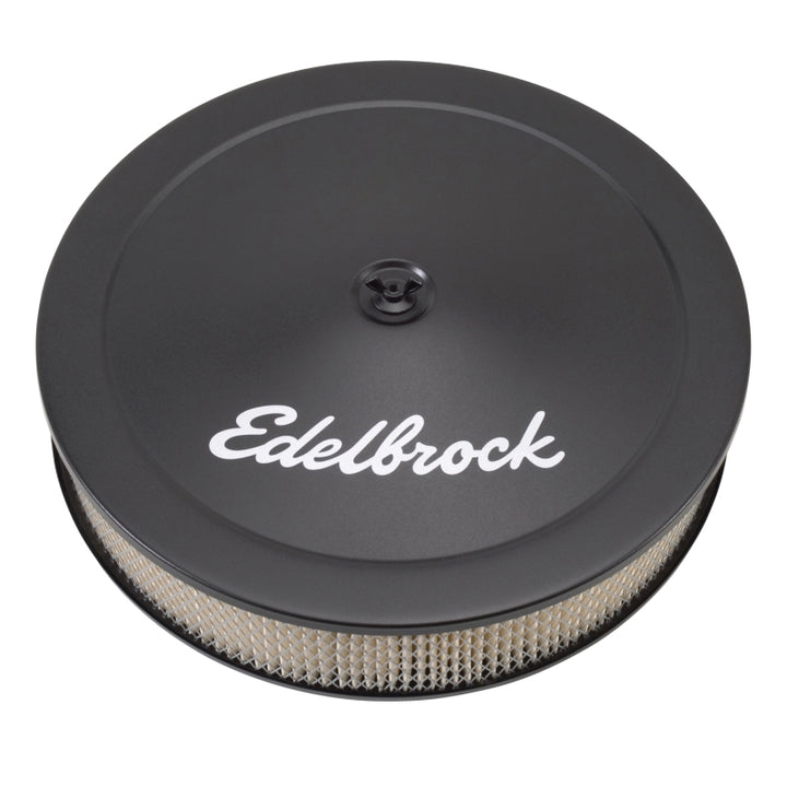 Edelbrock Air Cleaner Pro-Flo Series Round Steel Top Paper Element 14In Dia X 3 75In Dropped Base - Bull Strap
