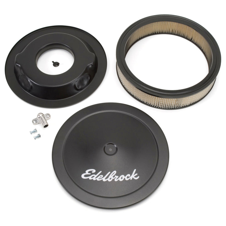 Edelbrock Air Cleaner Pro-Flo Series Round Steel Top Paper Element 14In Dia X 3 75In Dropped Base - Bull Strap