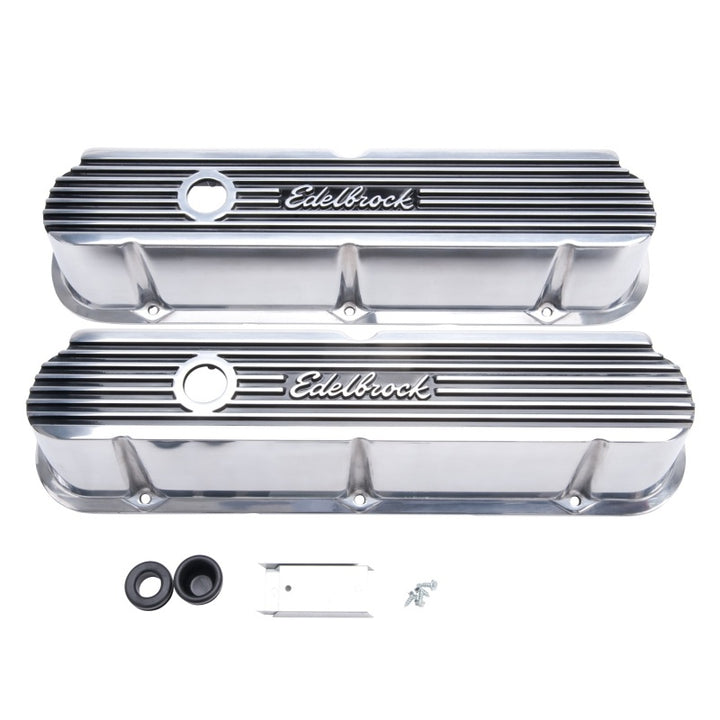 Edelbrock Valve Cover Elite II Series Ford 289-302-351W CI V8 Tall Polished - Bull Strap