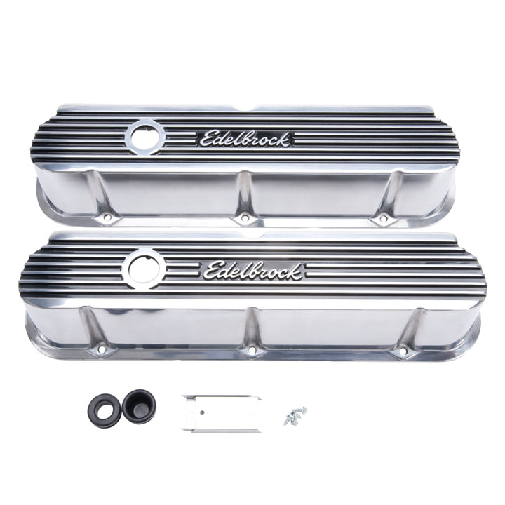 Edelbrock Valve Cover Elite II Series Ford 289-302-351W CI V8 Tall Polished - Bull Strap
