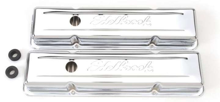 Edelbrock Valve Cover Signature Series Chevrolet 1959-1986 262-400 CI V8 Low Chrome - Bull Strap