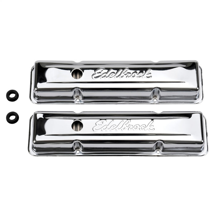 Edelbrock Valve Cover Signature Series Chevrolet 1959-1986 262-400 CI V8 Low Chrome - Bull Strap