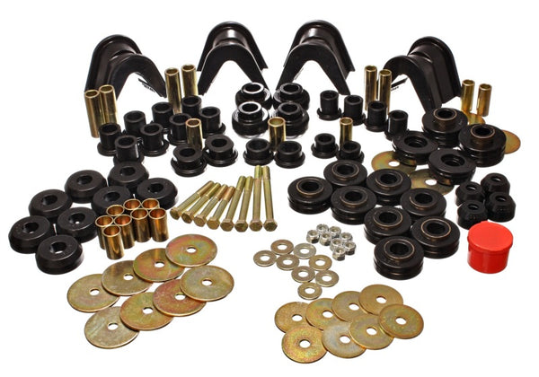 Energy Suspension 66-77 Ford Bronco 4WD (w/ 4 Deg C-Bushings) Black Hyper-Flex Master Bushing Set - Bull Strap