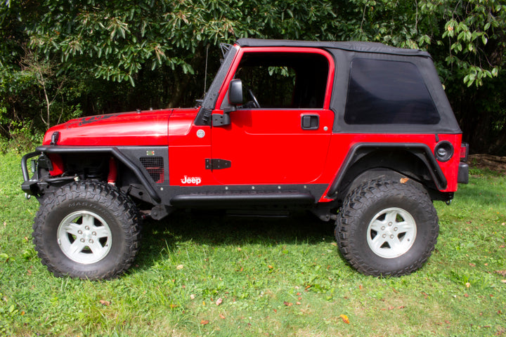 Fishbone Offroad 97-06 Jeep Wrangler TJ Steel Rock Slider - Black Textured Powdercoat - Bull Strap
