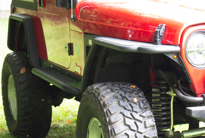 Fishbone Offroad 97-06 Jeep Wrangler TJ Steel Rock Slider - Black Textured Powdercoat - Bull Strap