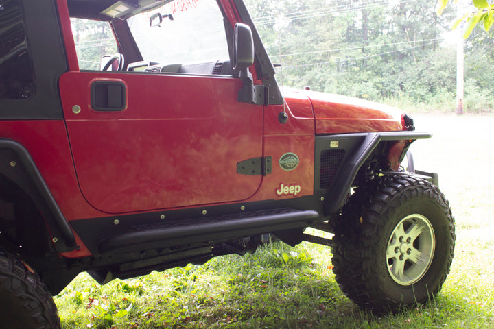 Fishbone Offroad 97-06 Jeep Wrangler TJ Steel Rock Slider - Black Textured Powdercoat - Bull Strap