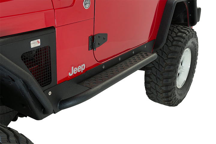 Fishbone Offroad 97-06 Jeep Wrangler TJ Steel Rock Slider - Black Textured Powdercoat - Bull Strap