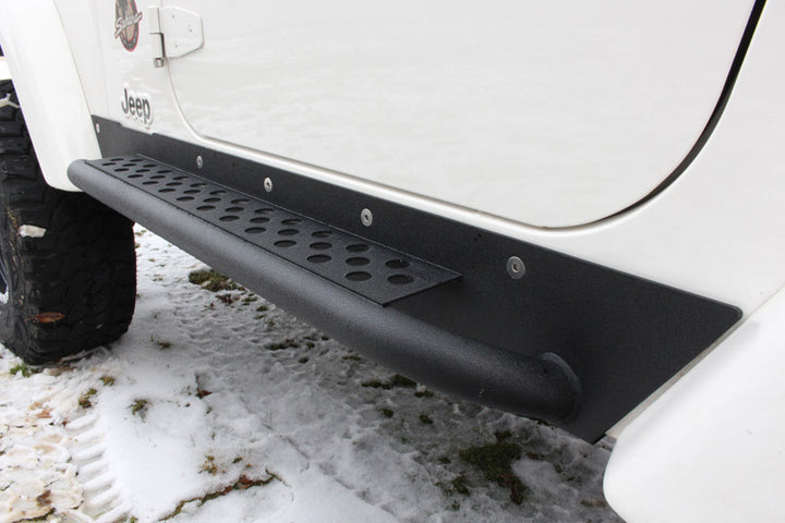 Fishbone Offroad 97-06 Jeep Wrangler TJ Steel Rock Slider - Black Textured Powdercoat - Bull Strap