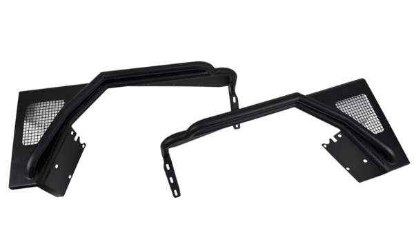 Fishbone Offroad 97-06 Jeep Wrangler TJ Steel Tube Fenders Front 3In Flare - Blk Textured Powdercoat - Bull Strap