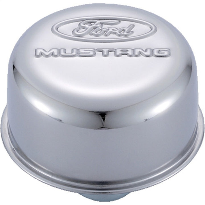 Ford Racing Chrome Breather Cap w/ Ford Mustang Logo - Bull Strap
