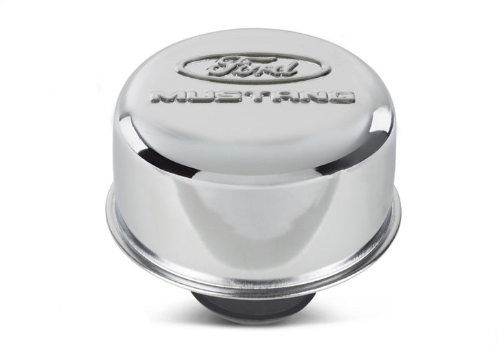 Ford Racing Chrome Breather Cap w/ Ford Mustang Logo - Bull Strap