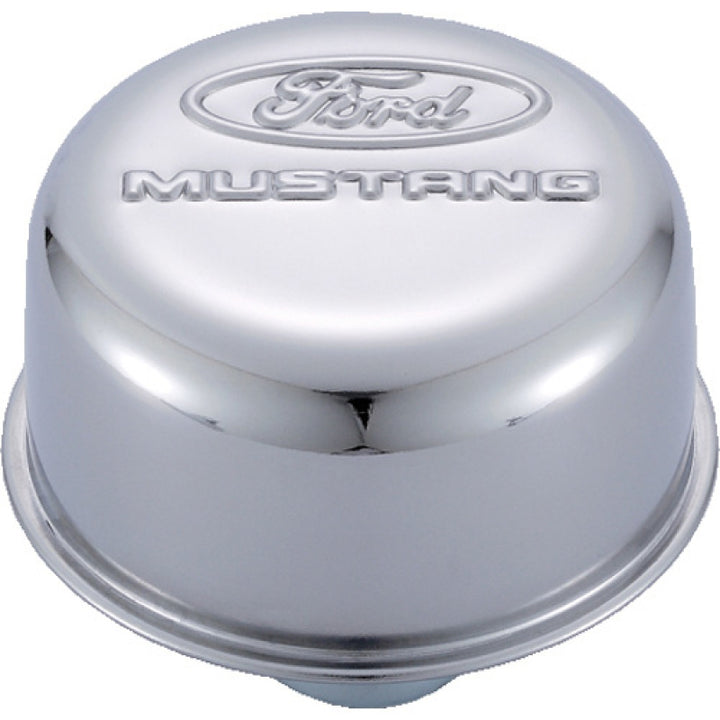 Ford Racing Chrome Breather Cap w/ Ford Mustang Logo - Bull Strap