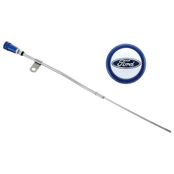 Ford Racing Dipstick Kit - Anodized Aluminum Handle w/ Embossed Ford Logo - Bull Strap