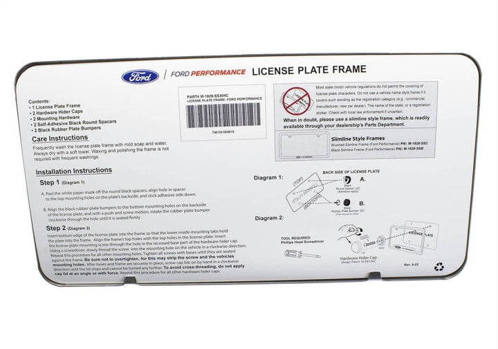 Ford Racing Stainless Steel Ford Performance License Plate Frame - Bull Strap