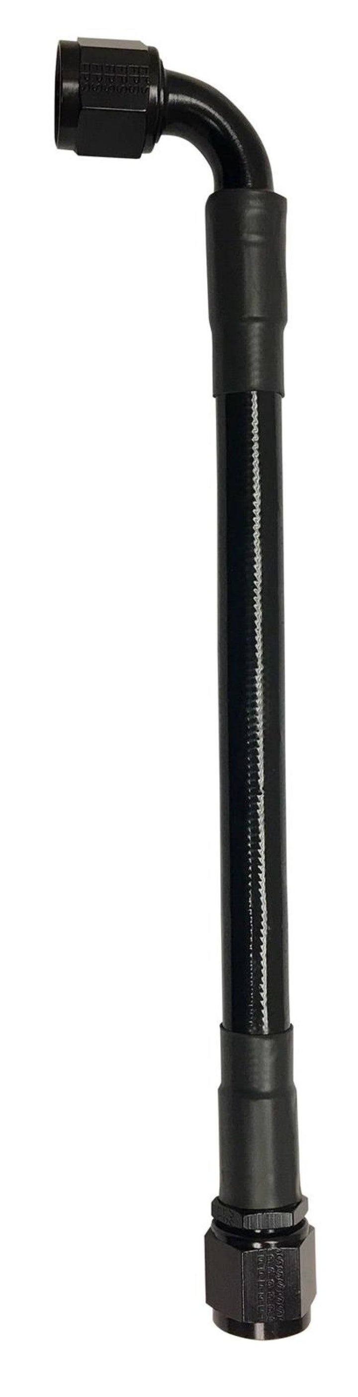 Fragola -6AN Ext Black PTFE Hose Assembly Straight x 90 Degree 20in - Bull Strap