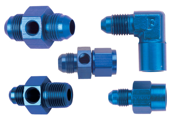 Fragola Inline Gauge Adapter -8AN Male x -8AN Fem - Black - Bull Strap