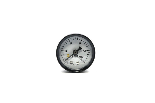 Fuelab 1.5in Carb Fuel Pressure Gauge - Range 0-15 PSI - Bull Strap