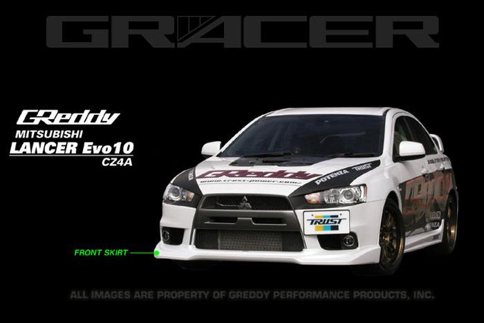 GReddy 08+ Mitsubishi Evolution X Urethane Front Lip Spoiler - Bull Strap