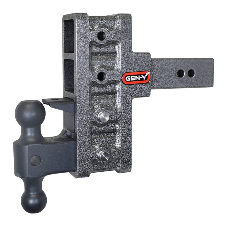 Gen-Y Mega Duty 2.5in Shank 6in Offset Drop 21K Hitch w/GH-061 Dual-Ball/GH-062 Pintle Lock - Bull Strap