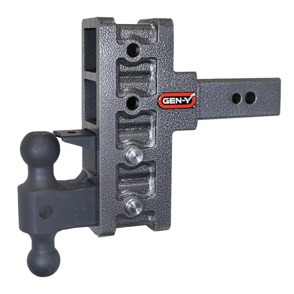 Gen-Y Mega Duty 2.5in Shank 6in Offset Drop 32K Hitch w/GH-0161 Dual-Ball/GH-0162 Pintle Lock - Bull Strap
