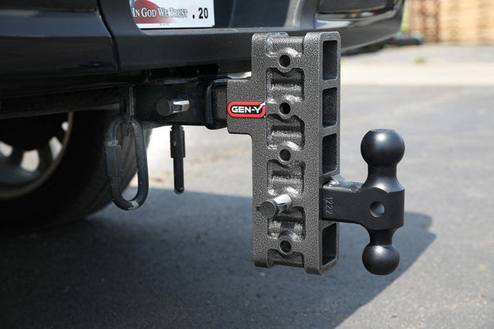 Gen-Y Mega Duty 3in Shank 9in Drop 3.5K TW 32K Hitch w/GH-0161 Dual-Ball/GH-0162 Pintle Lock - Bull Strap