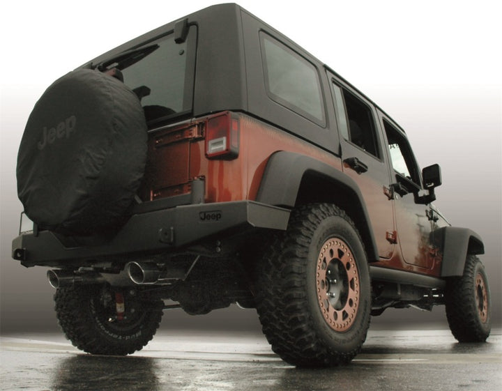 Gibson 07-17 Jeep Wrangler JK Rubicon 3.6L 2.5in Axle-Back Dual Split Exhaust - Aluminized - Bull Strap