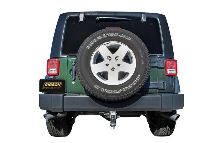Gibson 07-17 Jeep Wrangler JK Sport 3.8L 2.5in Cat-Back Dual Extreme Exhaust - Black Elite (Ceramic) - Bull Strap