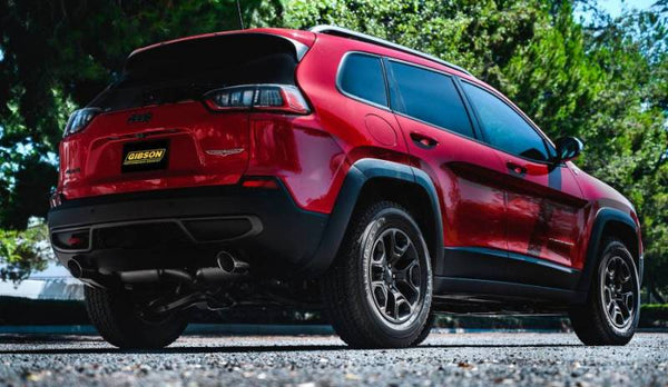 Gibson 14-20 Jeep Cherokee 3.2L 2.5in/2.25in Cat-Back Dual Split Exhaust - Stainless - Bull Strap