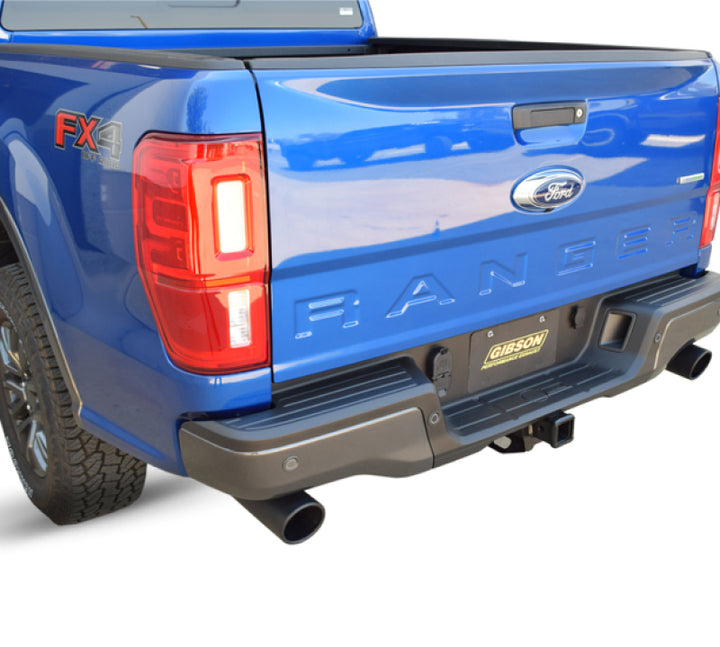 Gibson 19-22 Ford Ranger Lariat 2.3L 2.5in Cat-Back Dual Sport Exhaust - Black Elite - Bull Strap