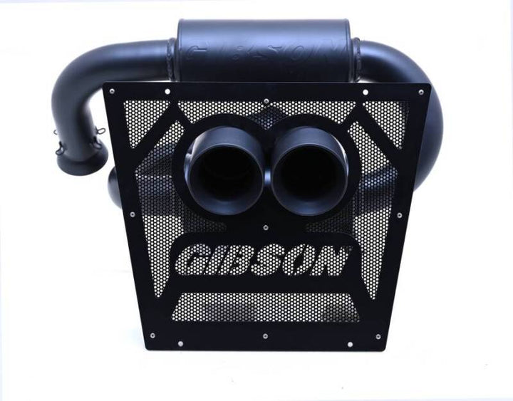 Gibson 2024 Cam-Am Maverick R 4in. T304 Stainless Round Dual Wall Slash-Cut Tip - Black Ceramic - Bull Strap