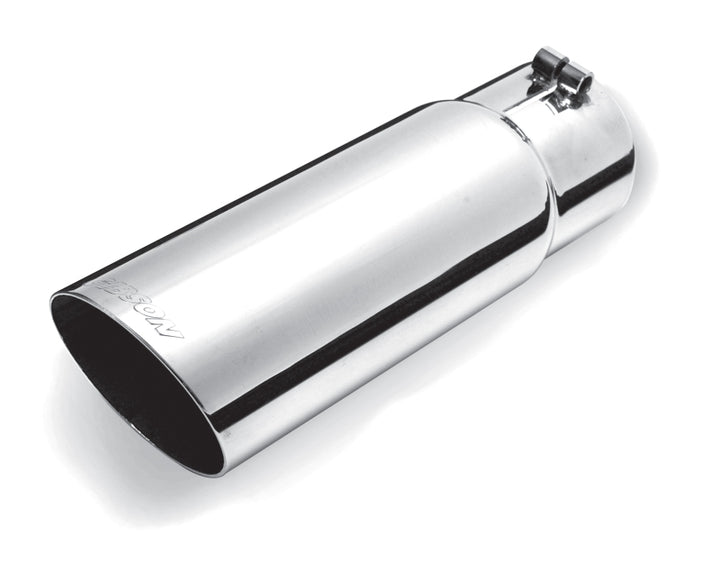 Gibson Round Single Wall Angle-Cut Tip - 4in OD/3in Inlet/12in Length - Stainless - Bull Strap