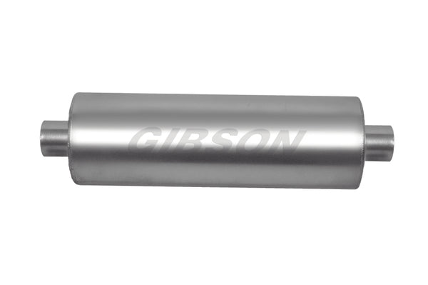 Gibson SFT Superflow Center/Center Round Muffler - 8x24in/3in Inlet/3in Outlet - Stainless - Bull Strap