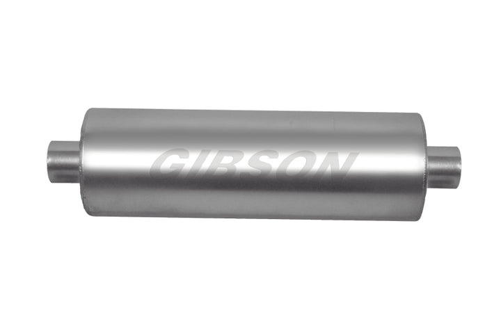Gibson SFT Superflow Center/Center Round Muffler - 8x24in/3in Inlet/3in Outlet - Stainless - Bull Strap