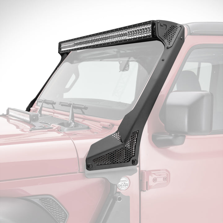 Go Rhino 18-20 Jeep Wrangler JL/JLU/Gladiator JT XE Windshield Light Bar Mount - 50in Single Row - Bull Strap