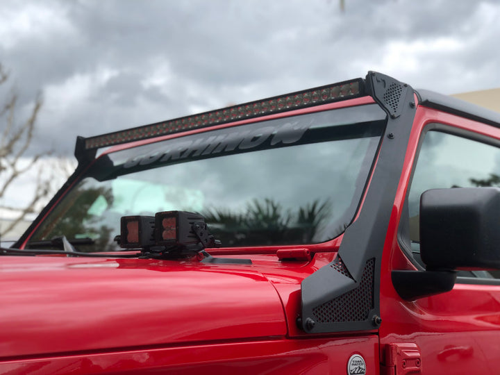 Go Rhino 18-20 Jeep Wrangler JL/JLU/Gladiator JT XE Windshield Light Bar Mount - 50in Single Row - Bull Strap