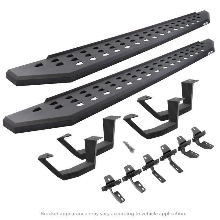 Go Rhino 2022 Toyota Tundra Crew Max Kit w/RB20 Running Board + Brkts + 4 RB20 Drop Steps - Tex. Blk - Bull Strap