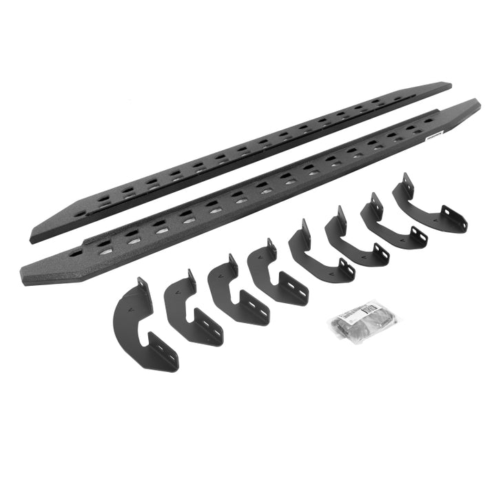 Go Rhino 2022 Toyota Tundra Crew Max RB20 Slim Running Board + Brackets - Bedliner Coating - Bull Strap
