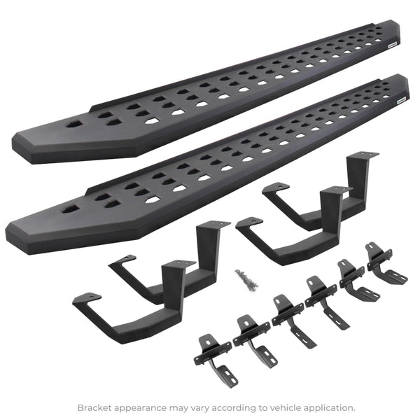 Go Rhino 2022 Toyota Tundra DC 4dr Kit w/RB20 Running Board + Brkts + 4 RB20 Drop Steps - Tex. Blk - Bull Strap